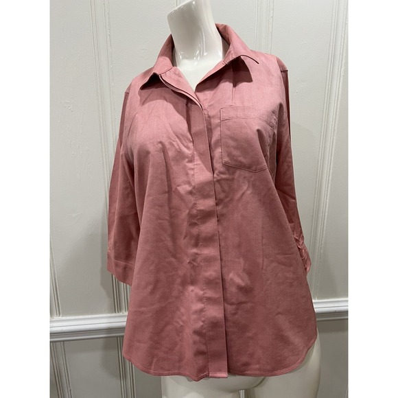 Chico's Tops - Chico's Red? Oxford 3/4 Sleeve No-Iron Cotton Blouse Hidden Placket Size 0 (4)